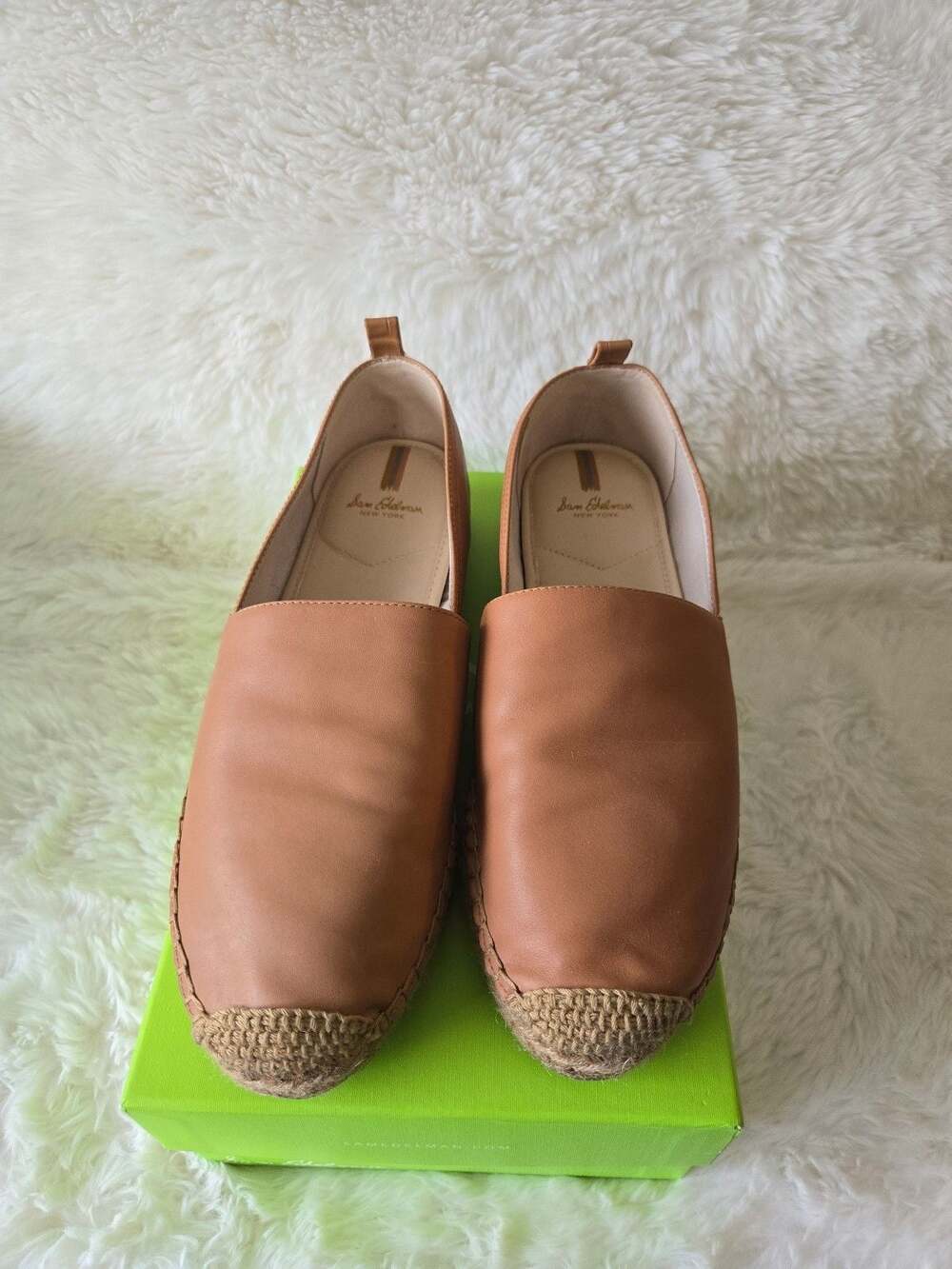 Sam Edelman Kenley Cuoio Brown Leather Rounded Toe Slip On Espadrilles Flats